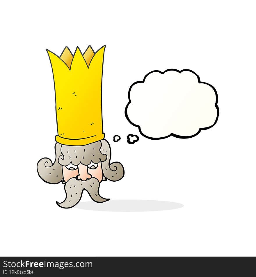 freehand drawn thought bubble cartoon king with huge crown