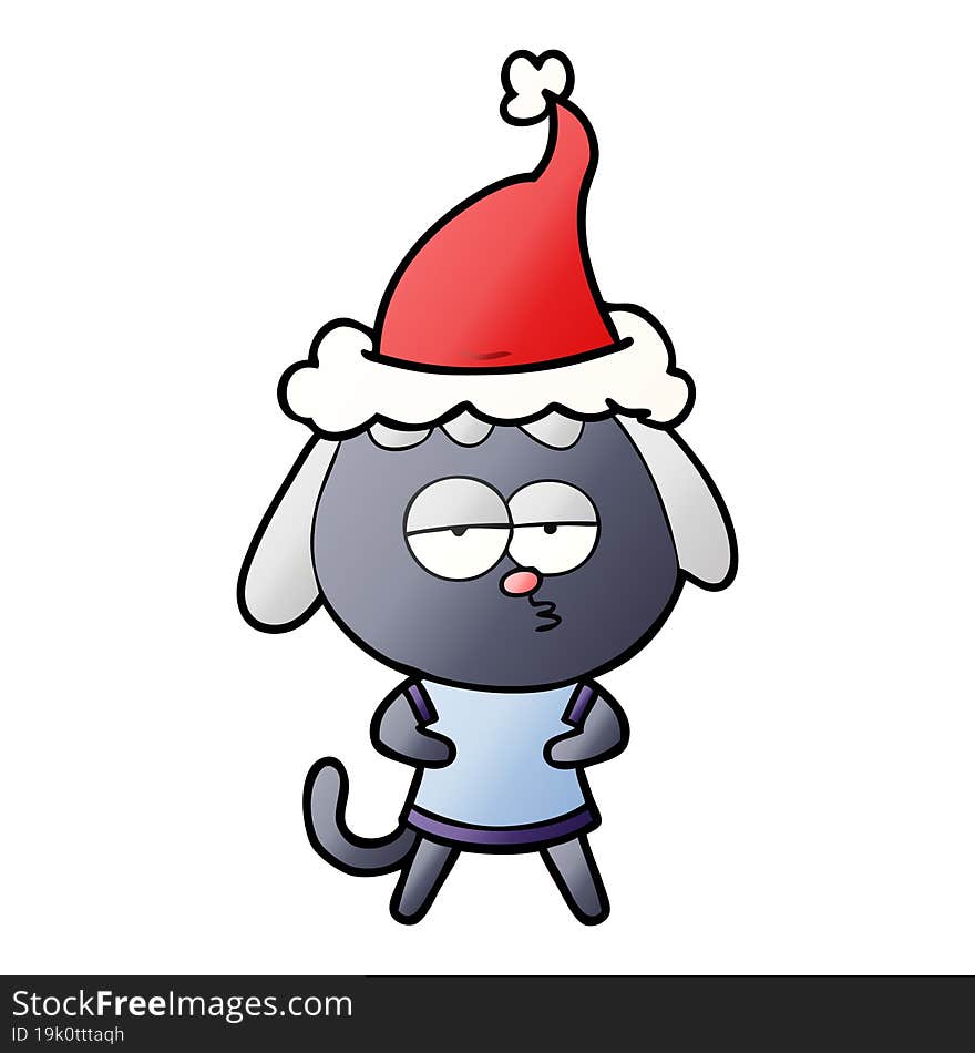 Gradient Cartoon Of A Bored Dog Wearing Santa Hat