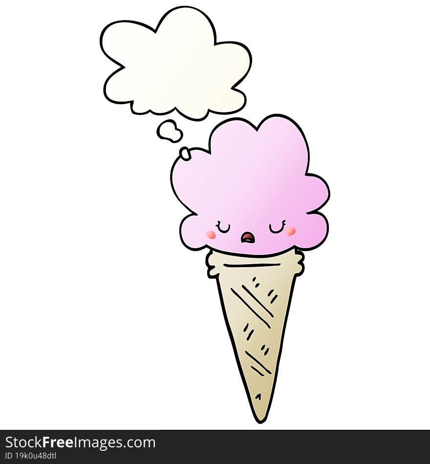 cartoon ice cream with face with thought bubble in smooth gradient style