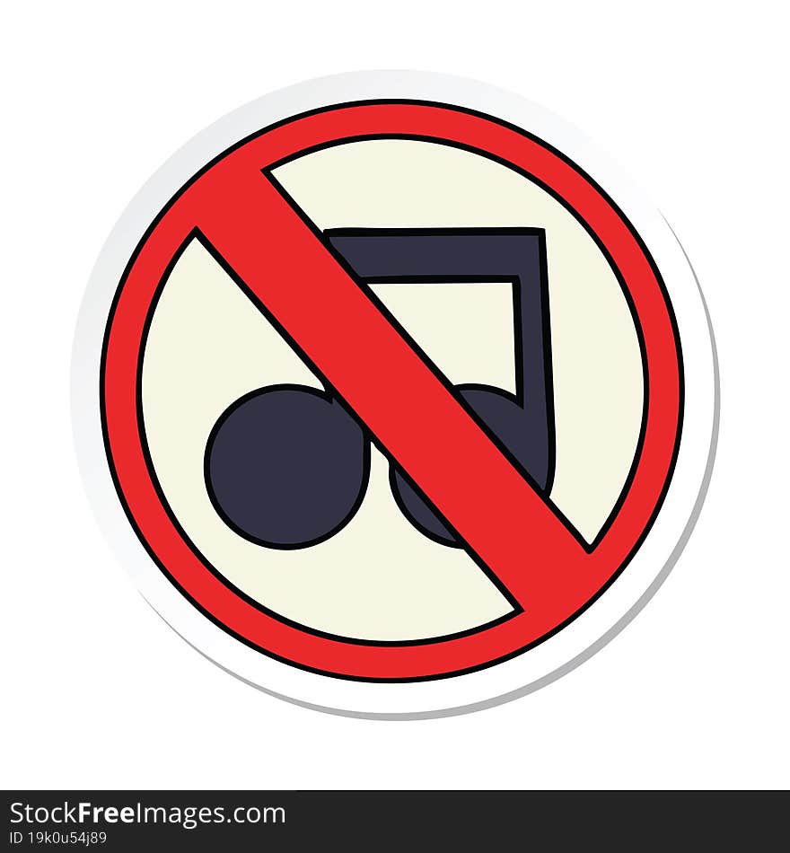 sticker of a cute cartoon no music sign