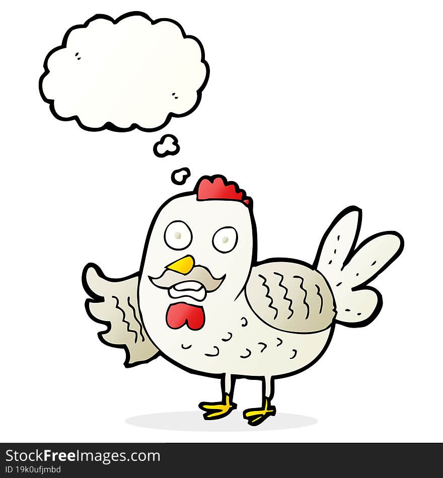 Cartoon Old Rooster With Thought Bubble