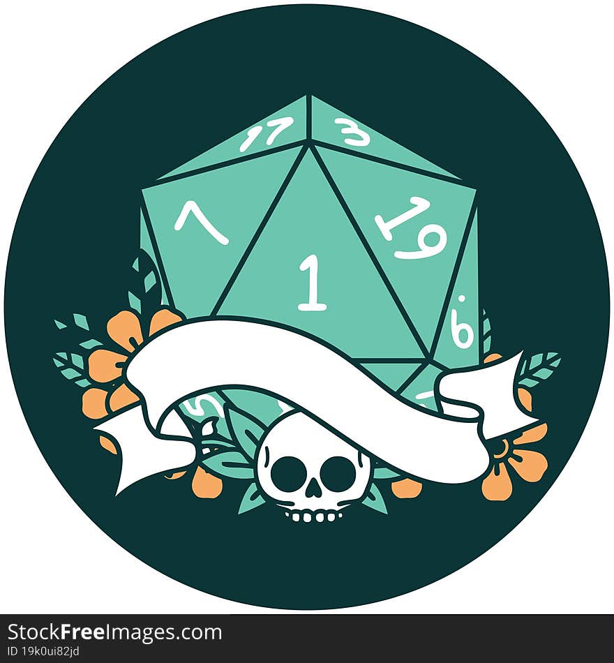 natural one d20 dice roll icon