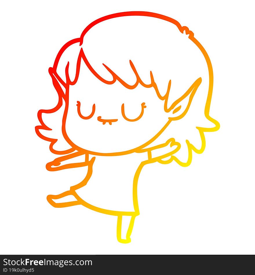 warm gradient line drawing happy cartoon elf girl