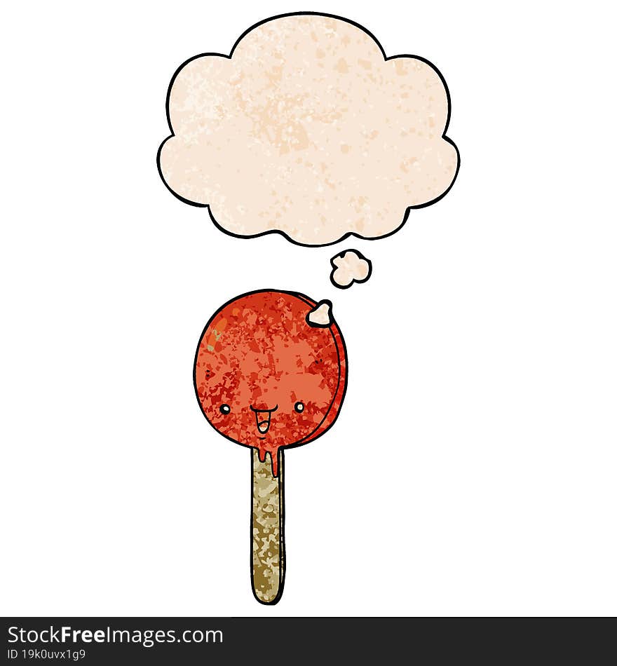 cartoon candy lollipop and thought bubble in grunge texture pattern style