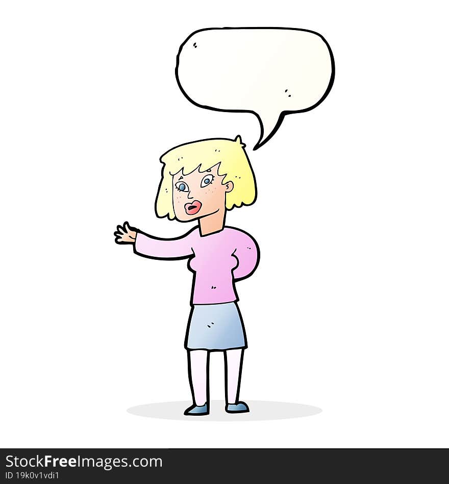 Cartoon Woman Explaining With Speech Bubble