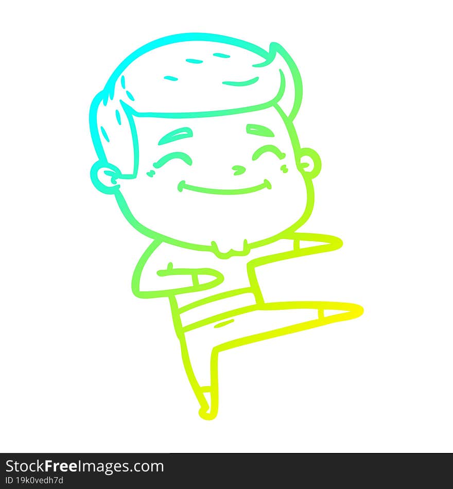 cold gradient line drawing of a happy cartoon man dancing