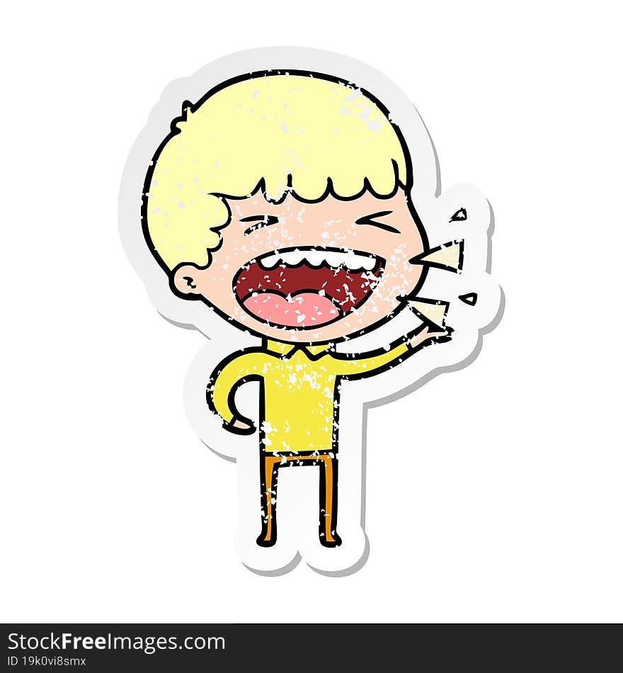 distressed sticker of a cartoon laughing man