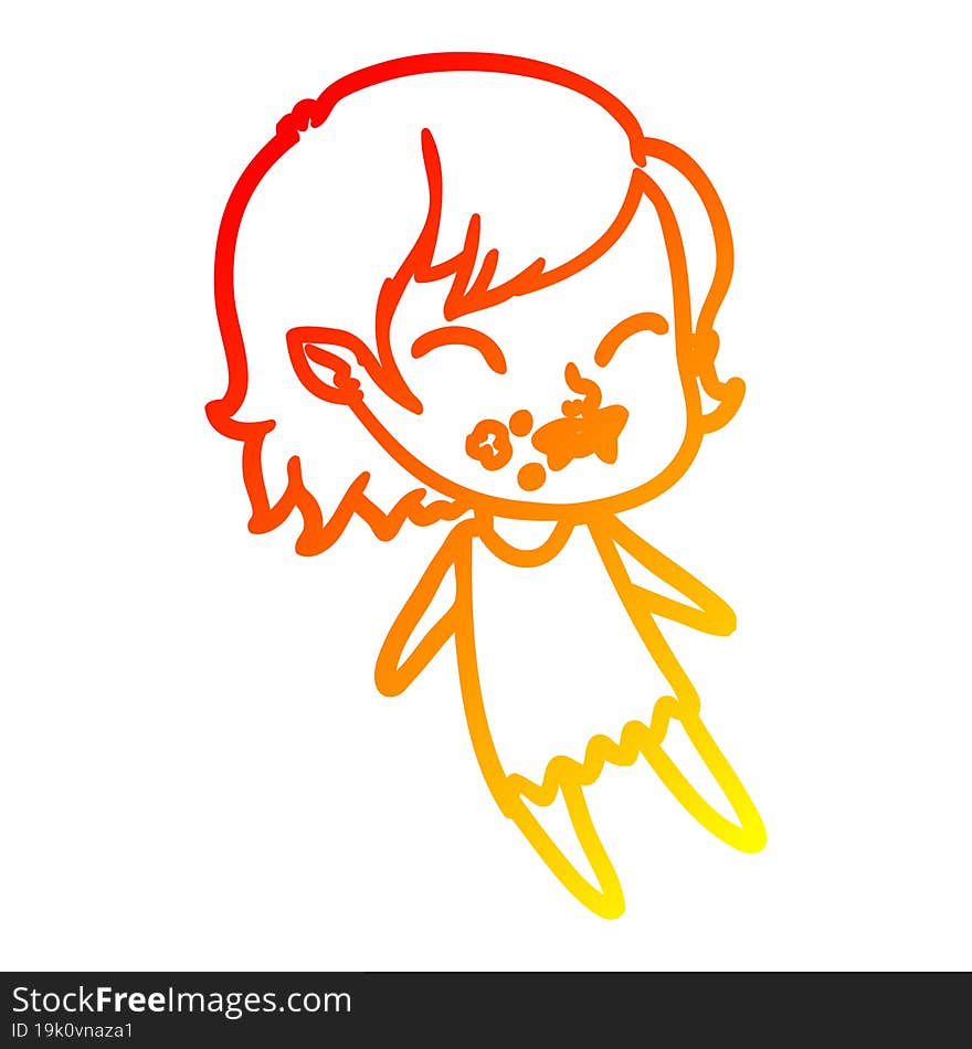 warm gradient line drawing cartoon vampire girl with blood on cheek