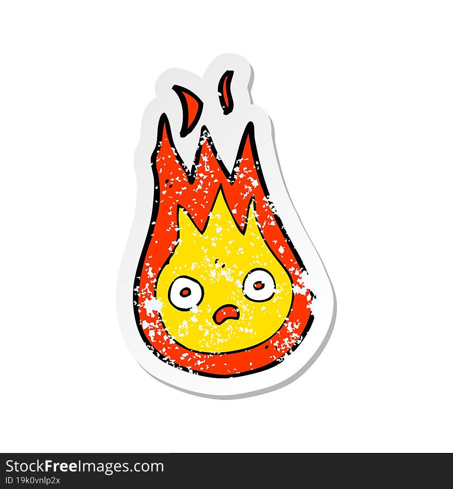 Retro Distressed Sticker Of A Cartoon Friendly Fireball