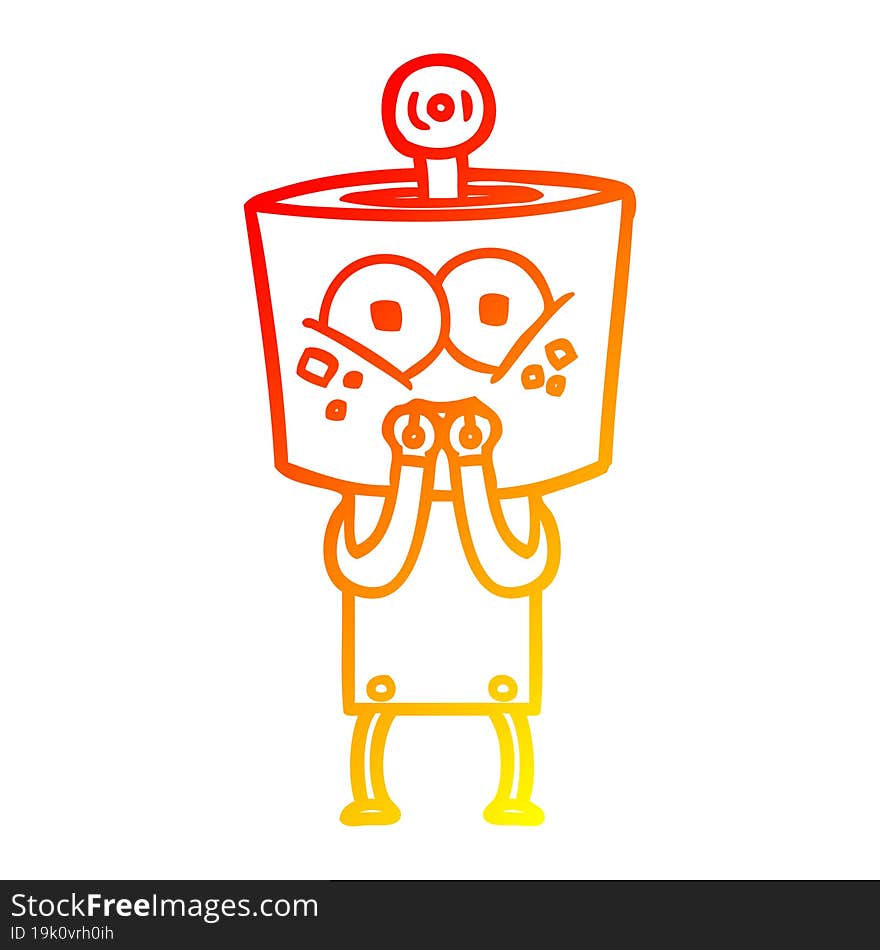 Warm Gradient Line Drawing Happy Cartoon Robot Laughing Nervously