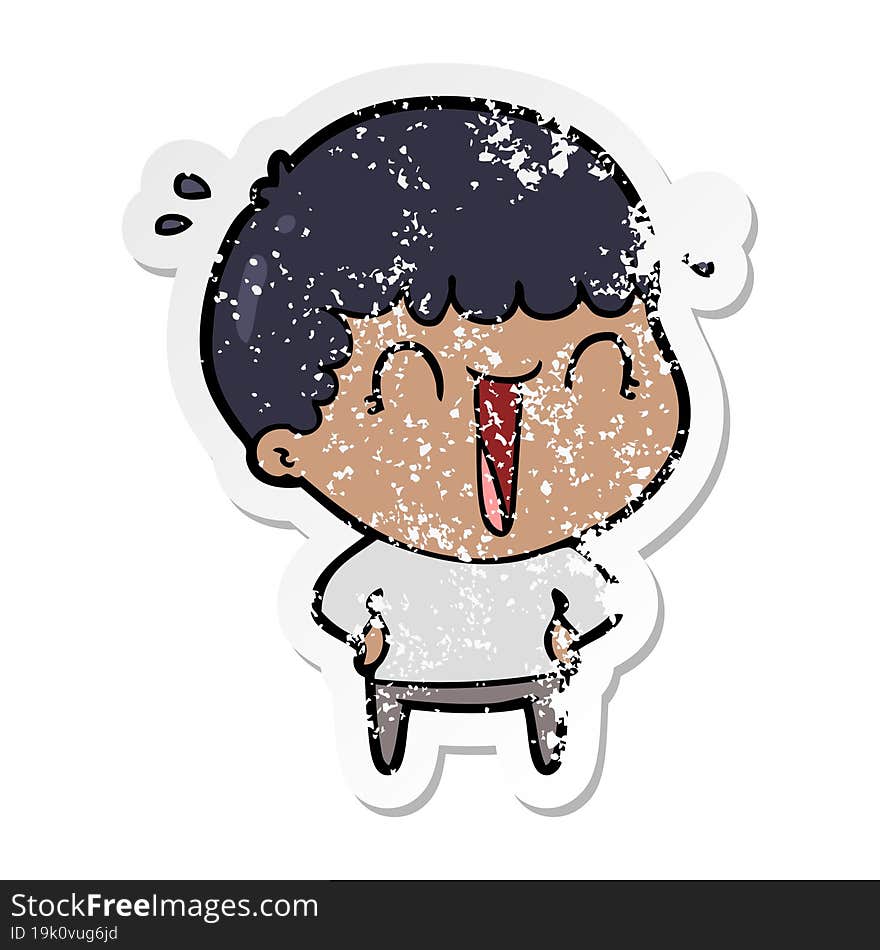 Distressed Sticker Of A Laughing Cartoon Man