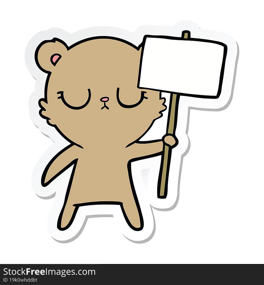 sticker of a peaceful cartoon bear cub with protest sign