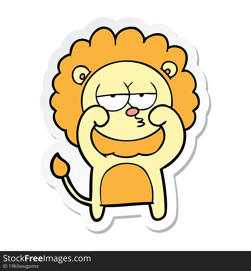 sticker of a cartoon bored lion