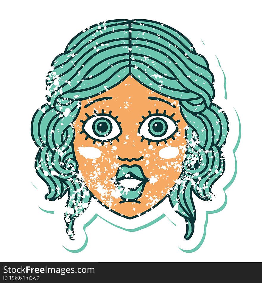 distressed sticker tattoo style icon of female face