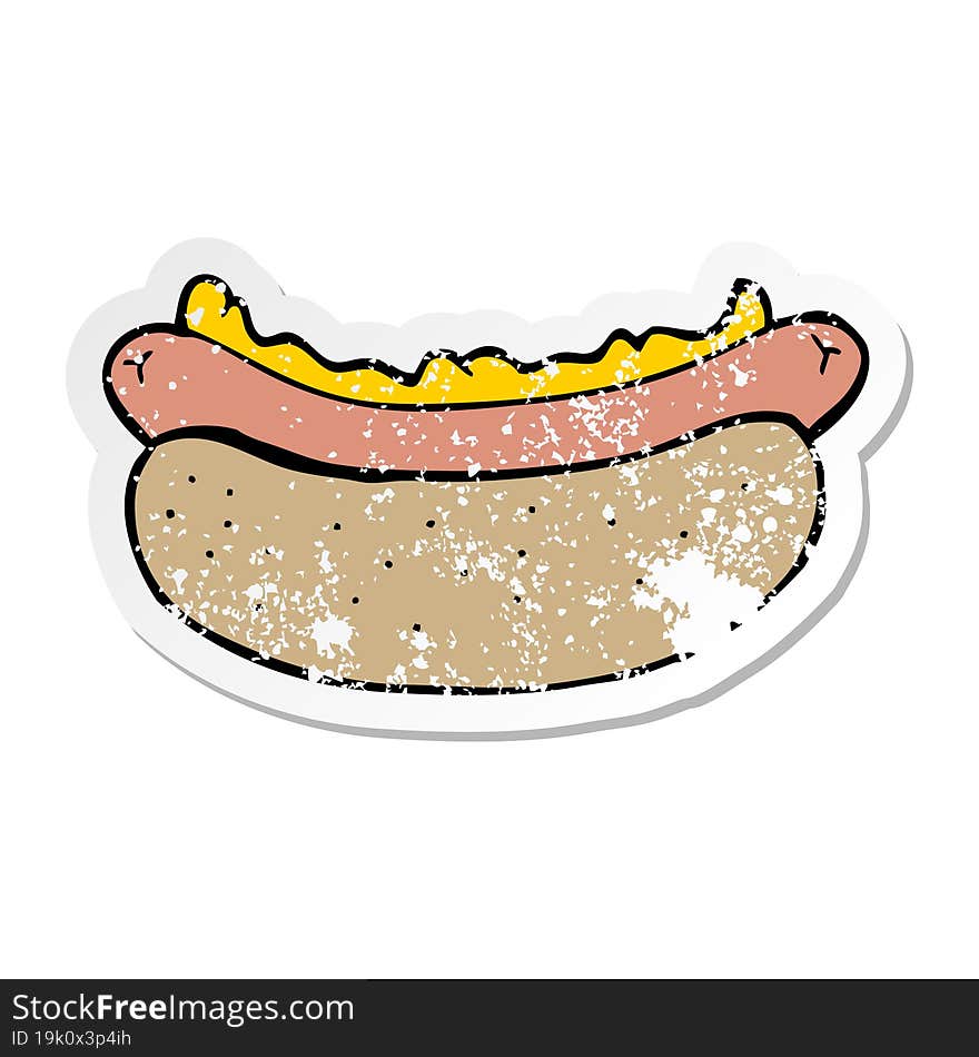 Distressed Sticker Of A Cartoon Hotdog