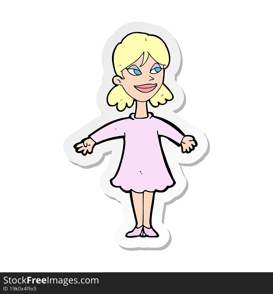 Sticker Of A Cartoon Woman With Open Arms