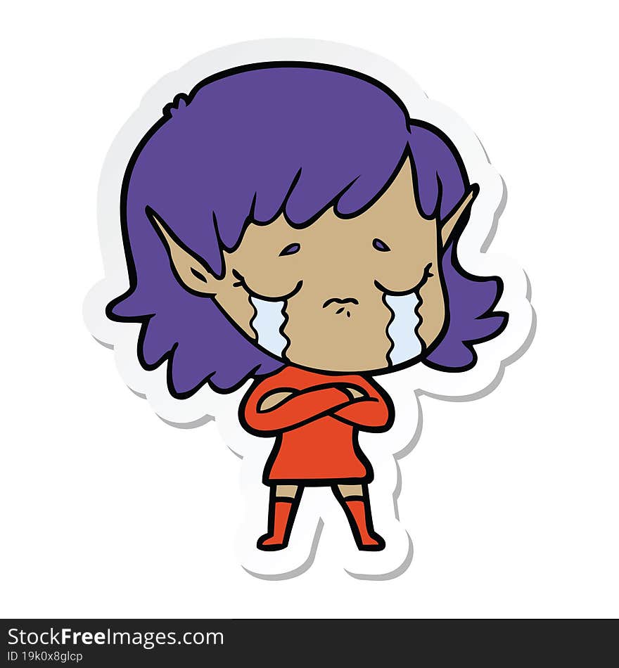 sticker of a cartoon crying elf girl