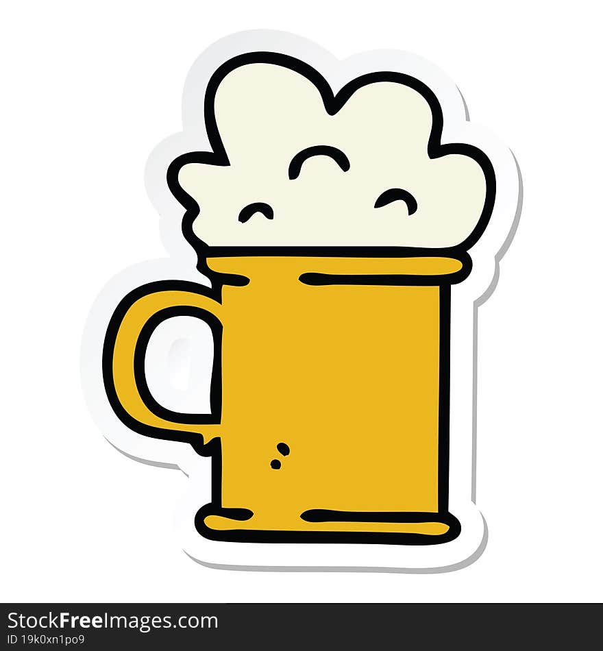 sticker of a quirky hand drawn cartoon tankard of beer