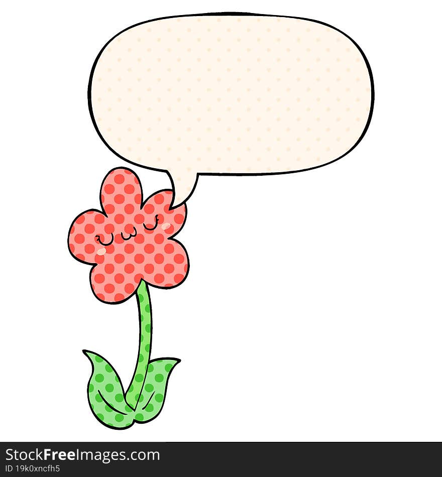 cartoon flower and speech bubble in comic book style