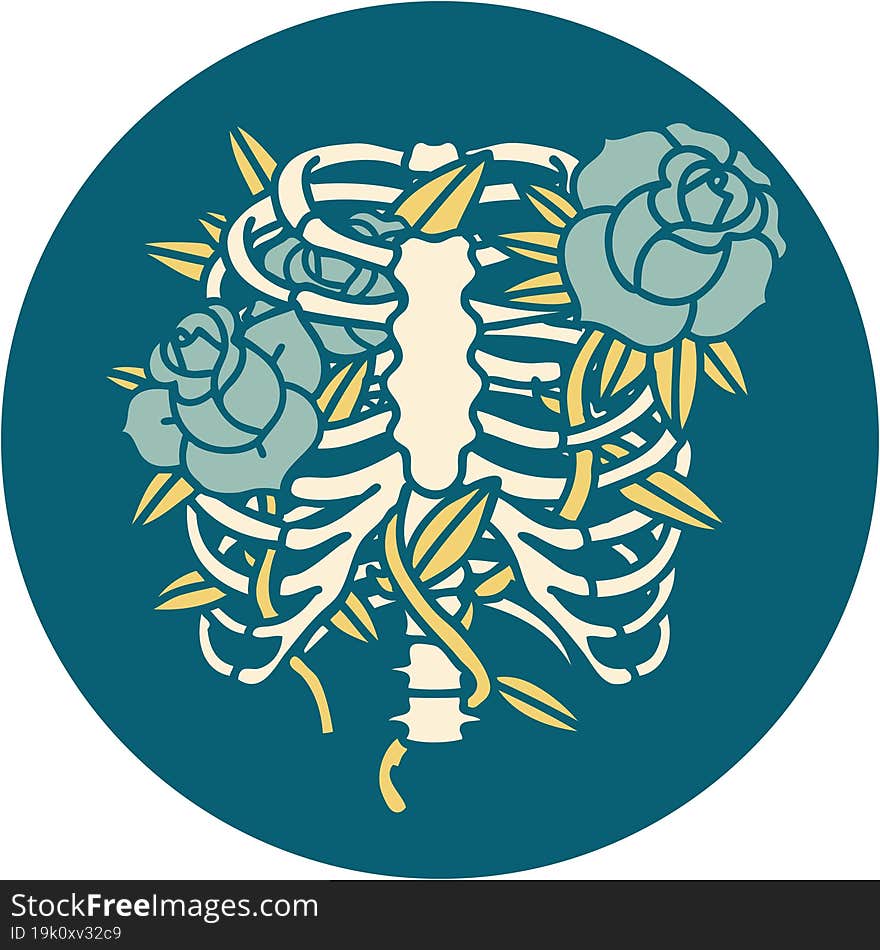 tattoo style icon of a rib cage and flowers