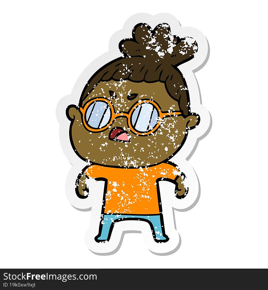 Distressed Sticker Of A Cartoon Annoyed Woman