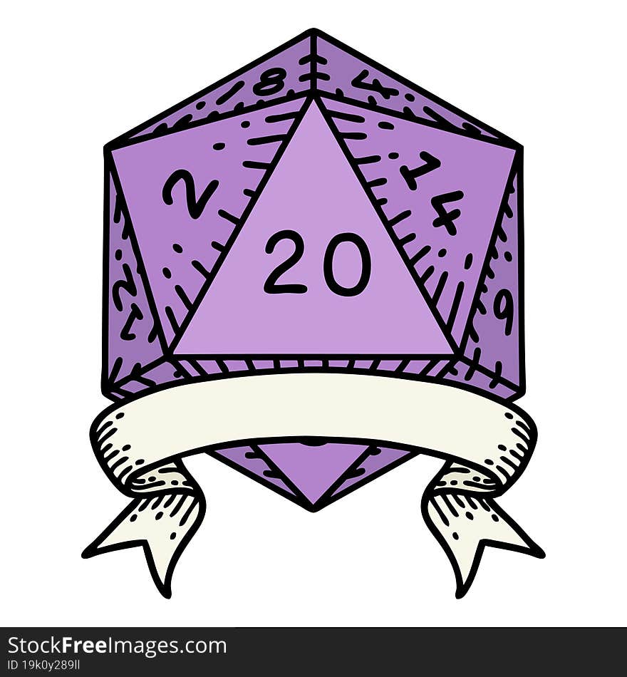 Natural 20 Critical Hit D20 Dice Roll Illustration