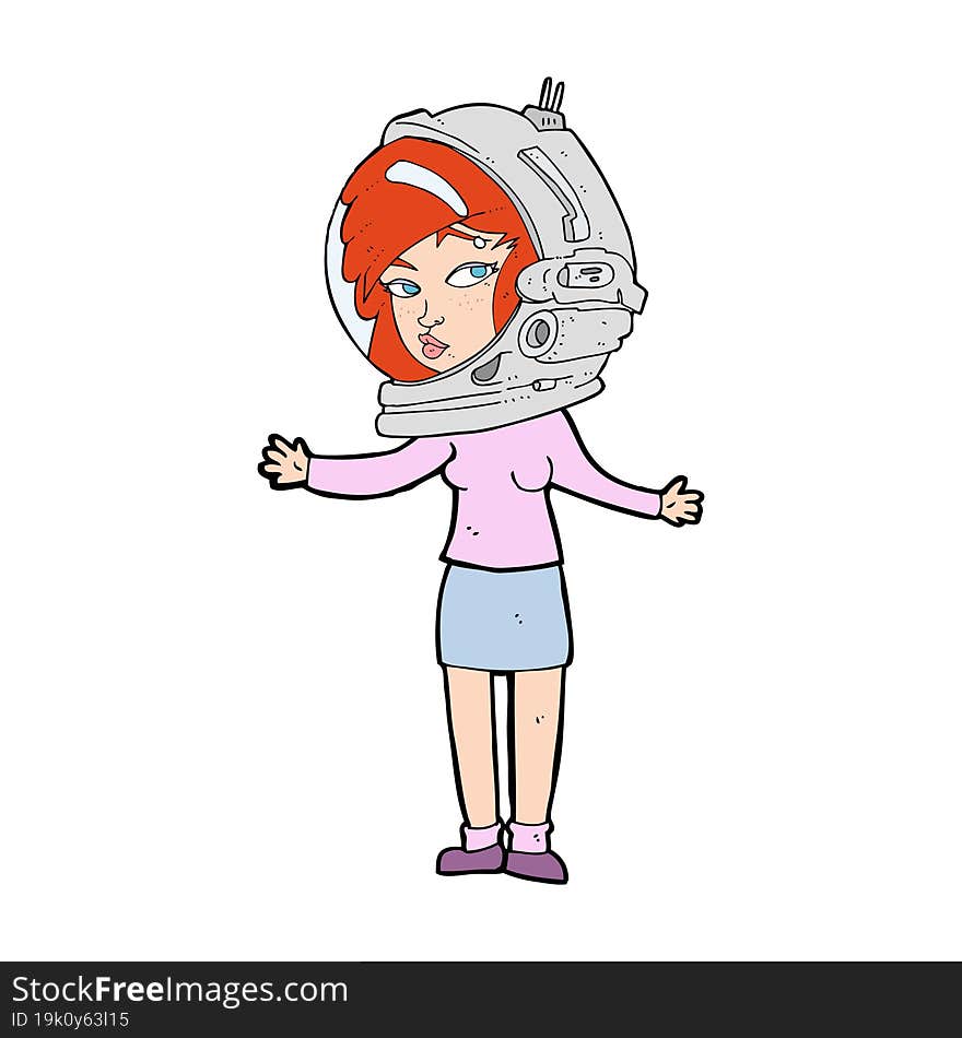 cartoon woman wearing astronaut helmet