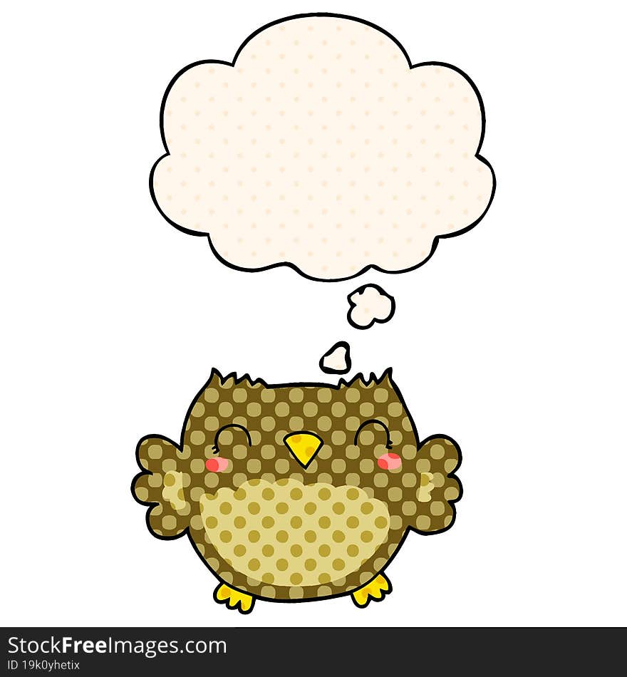 cute cartoon owl and thought bubble in comic book style