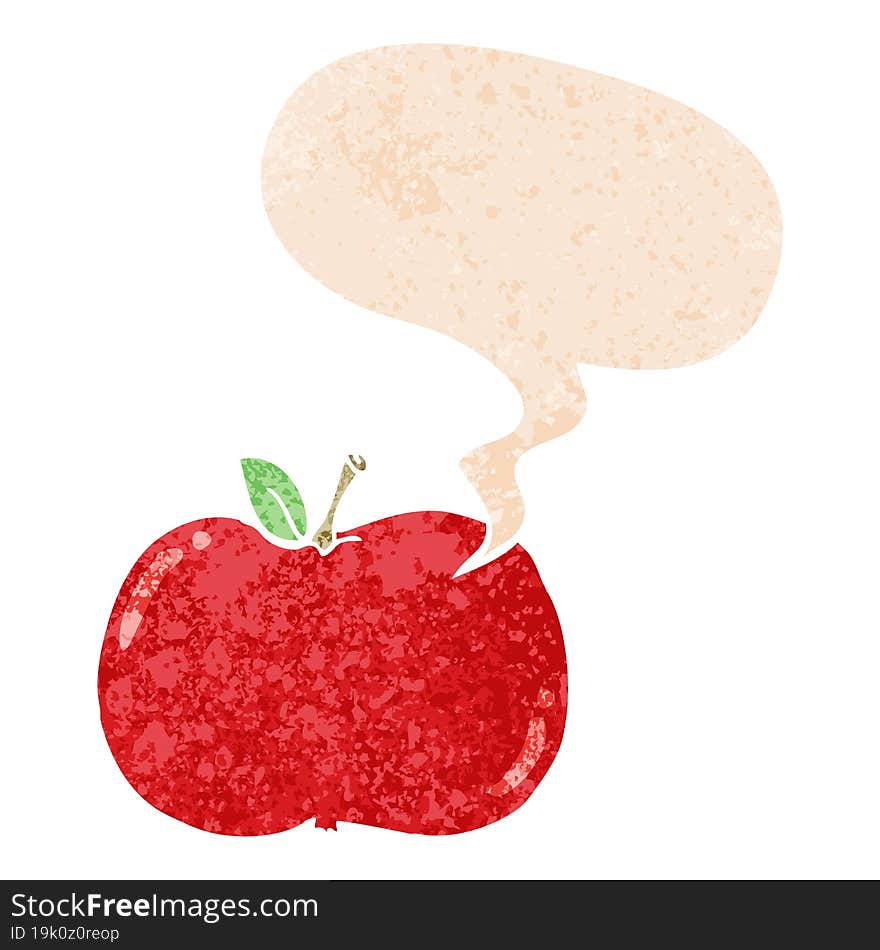 cartoon apple and speech bubble in retro textured style