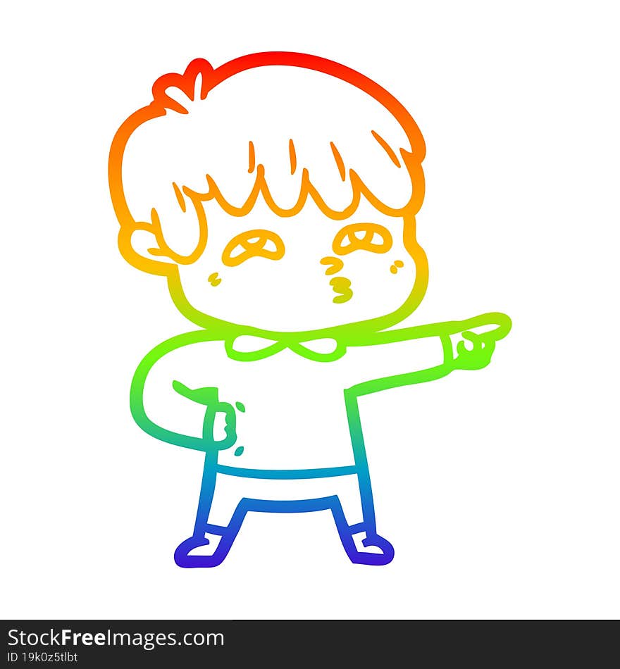 Rainbow Gradient Line Drawing Cartoon Man Confused