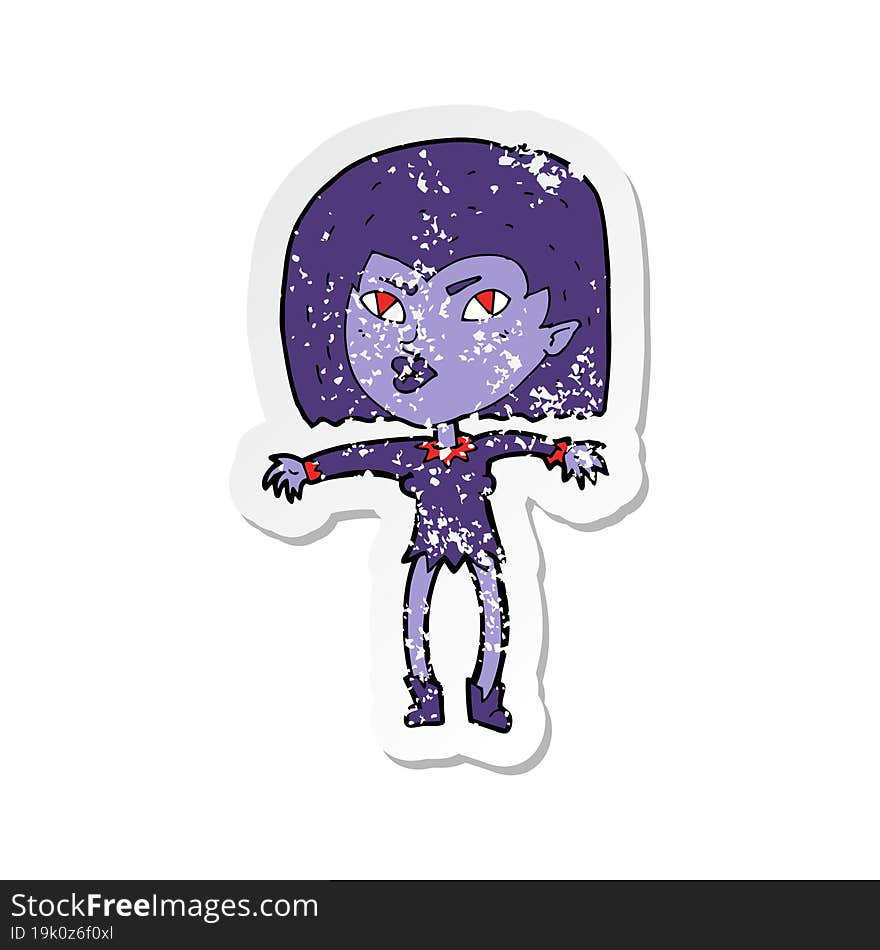 Retro Distressed Sticker Of A Cartoon Vampire Girl