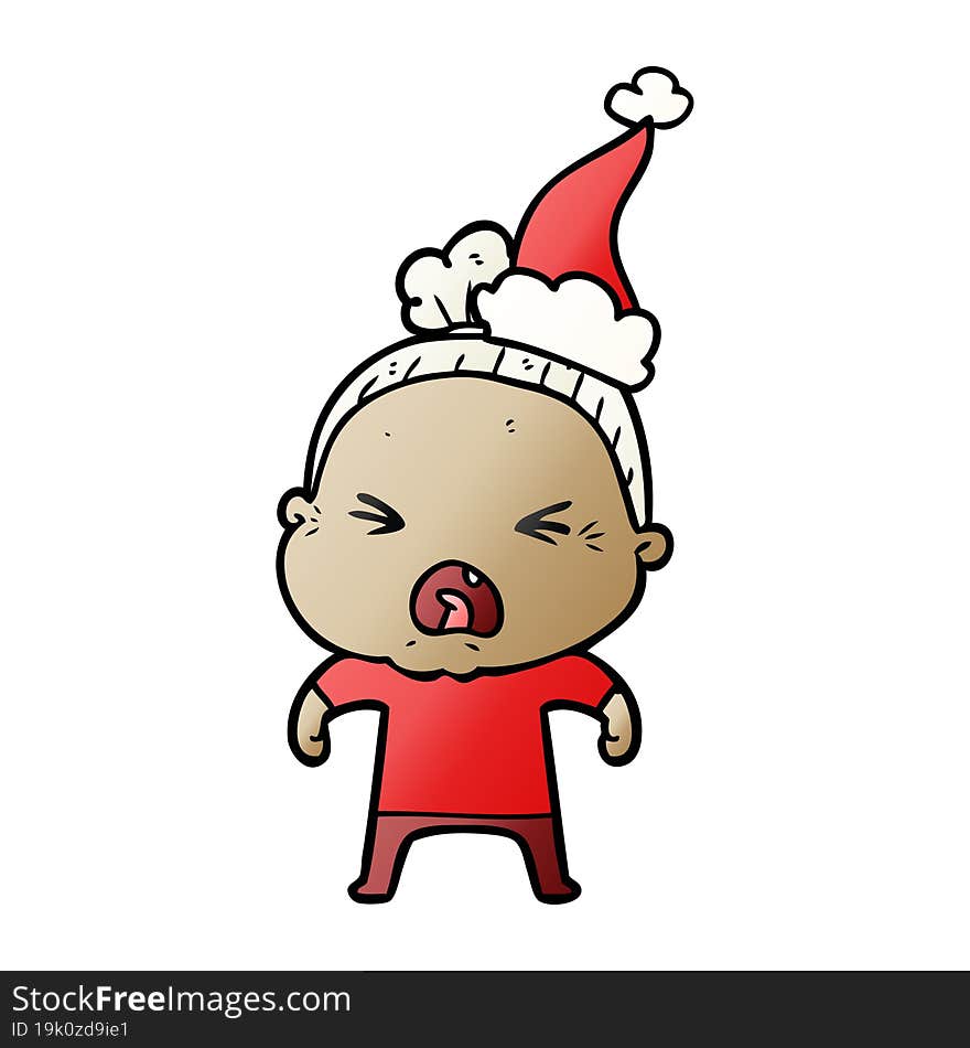 Gradient Cartoon Of A Angry Old Woman Wearing Santa Hat