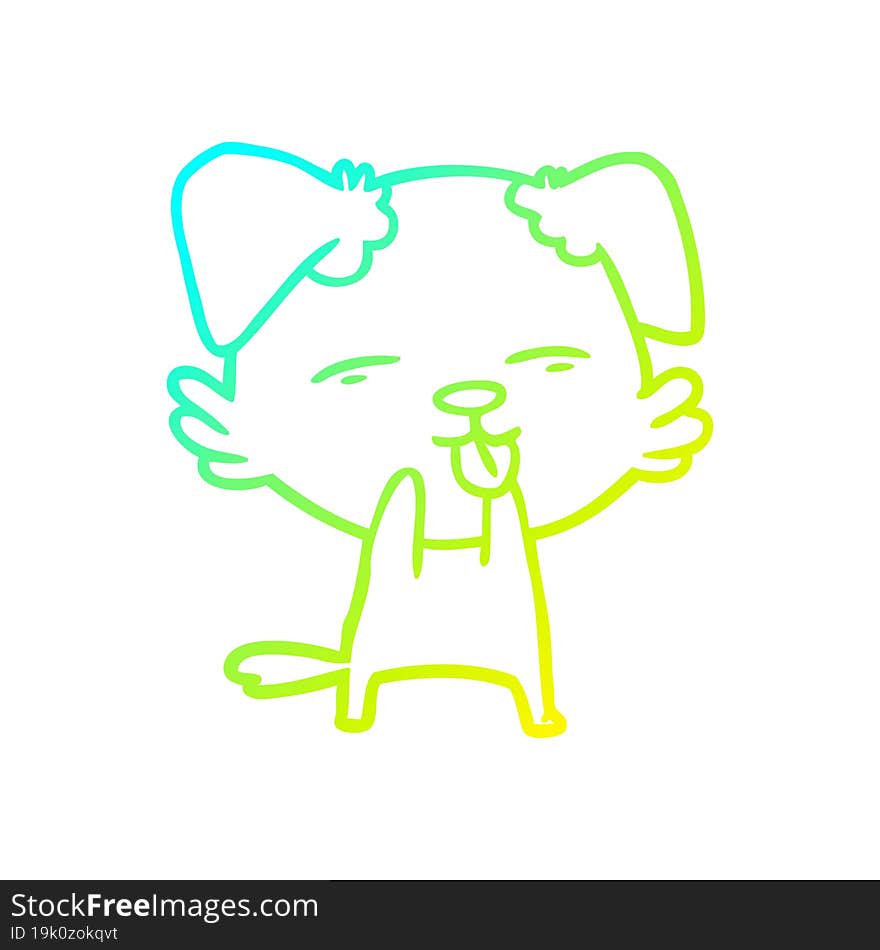 cold gradient line drawing cartoon dog sticking out tongue