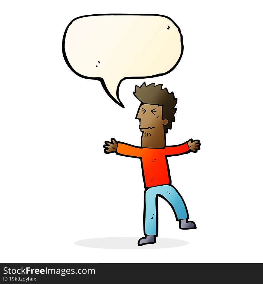 cartoon stressed man with speech bubble