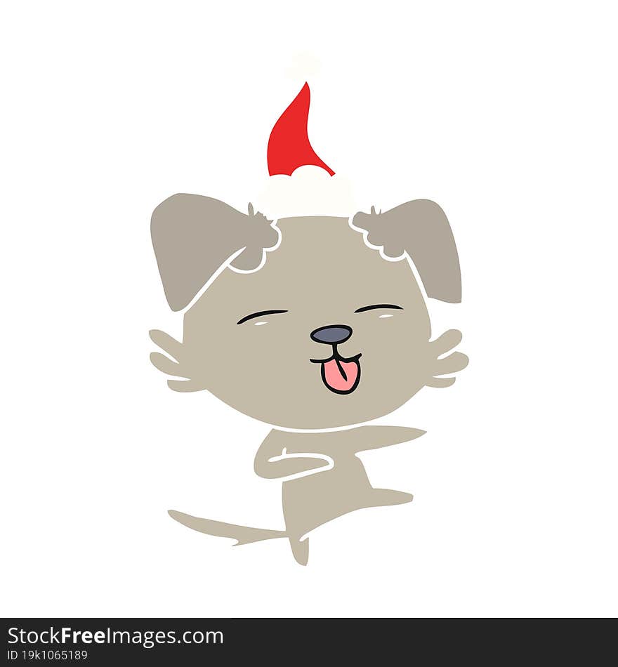 flat color illustration of a dog dancing wearing santa hat