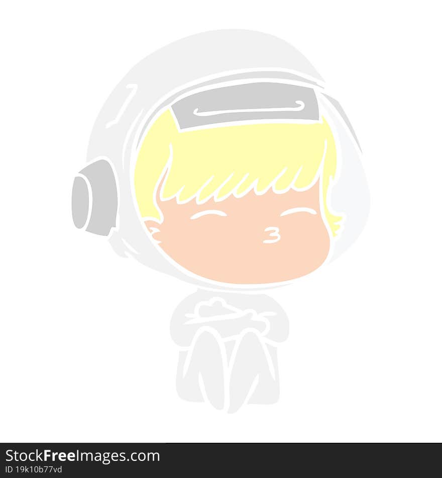 Flat Color Style Cartoon Curious Astronaut