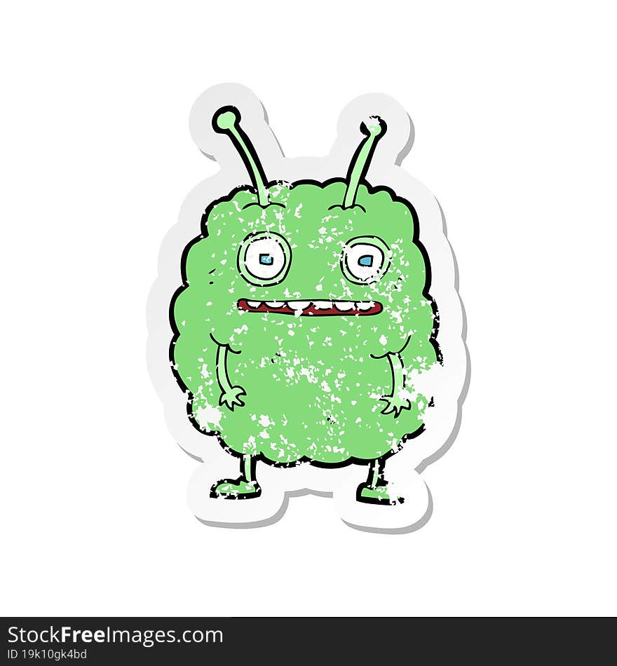 Retro Distressed Sticker Of A Cartoon Funny Alien Monster