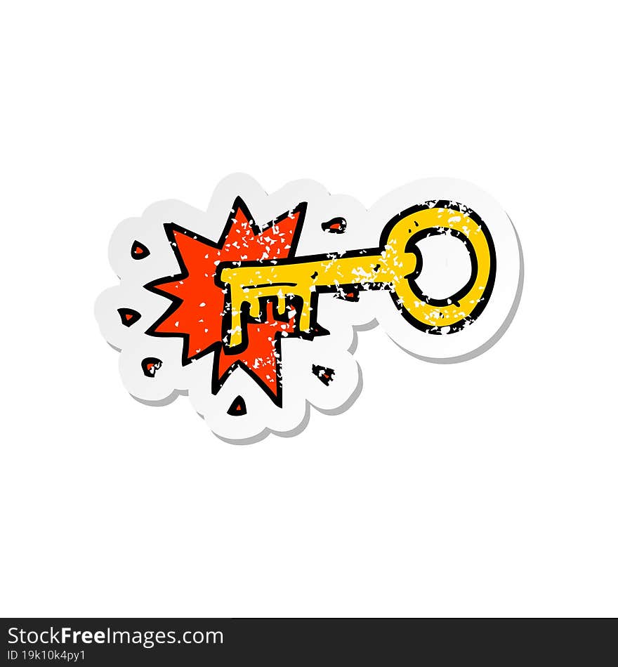 Retro Distressed Sticker Of A Cartoon Old Key