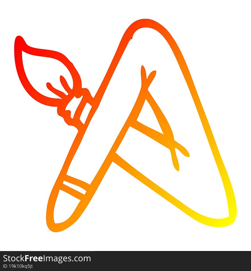 warm gradient line drawing of a cartoon paint brush bent into letter A