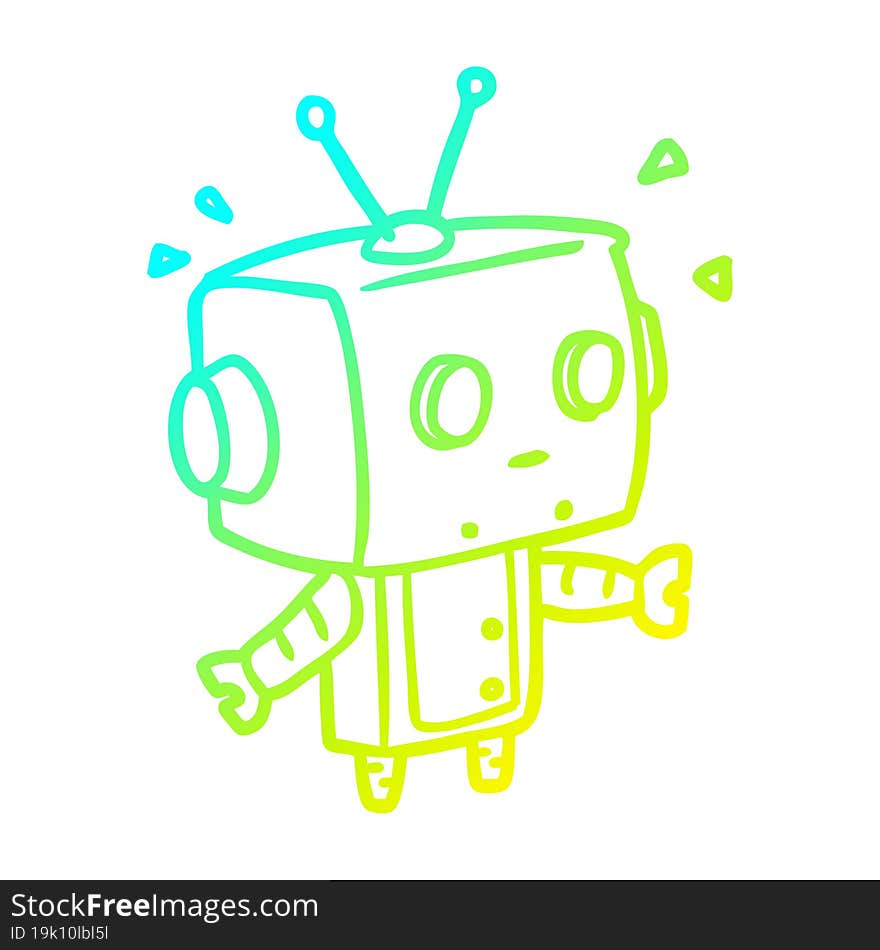 cold gradient line drawing cute surprised robot