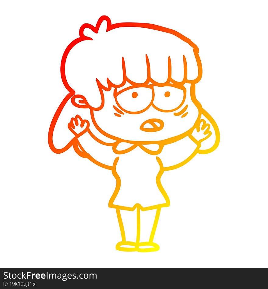 warm gradient line drawing cartoon tired woman