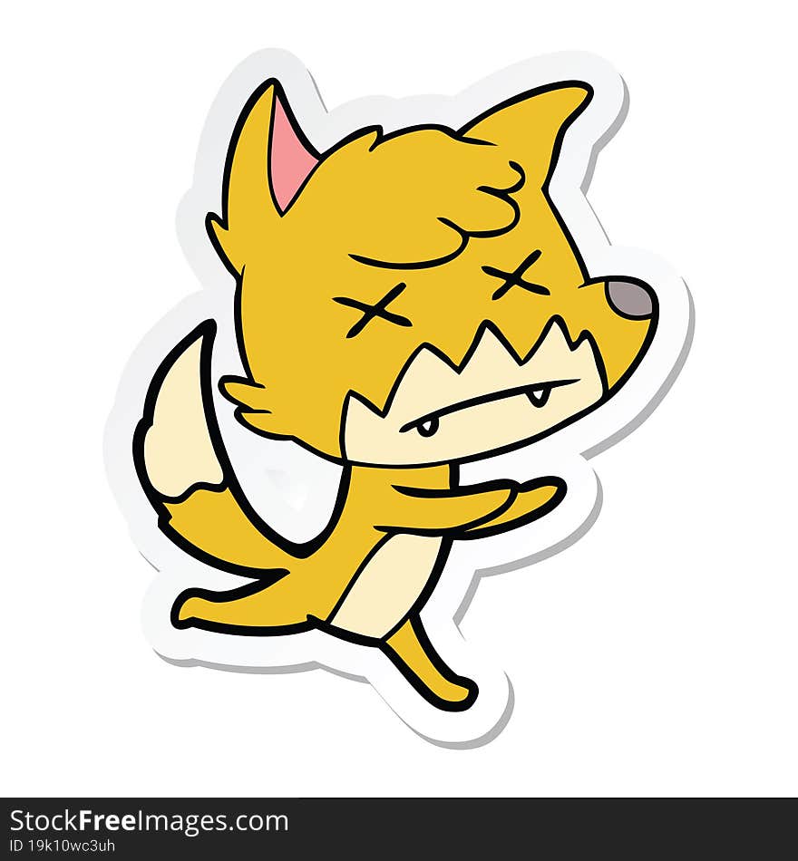 Sticker Of A Cartoon Dead Fox