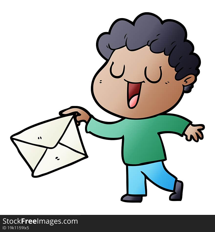 laughing cartoon man with letter. laughing cartoon man with letter