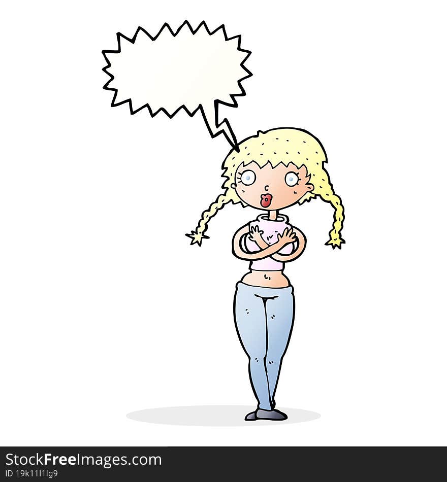 cartoon offended woman covering herself with speech bubble