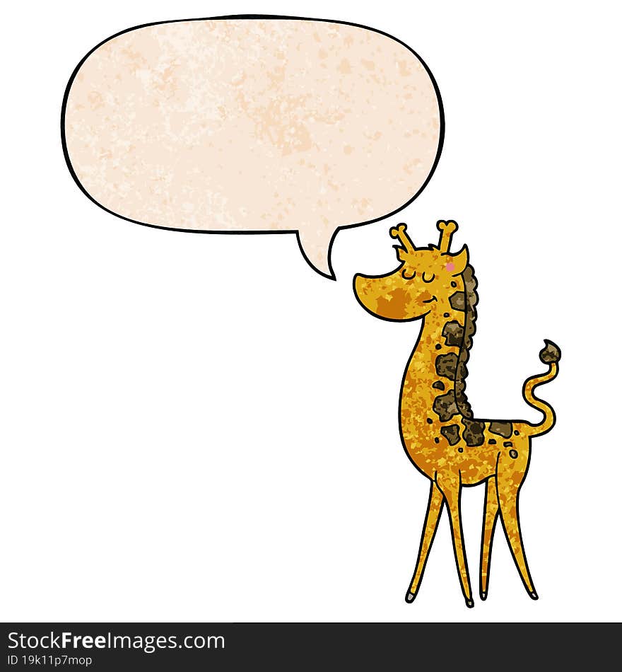 Cartoon Giraffe And Speech Bubble In Retro Texture Style