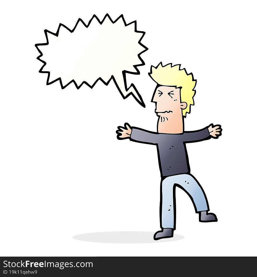 cartoon stressed man with speech bubble