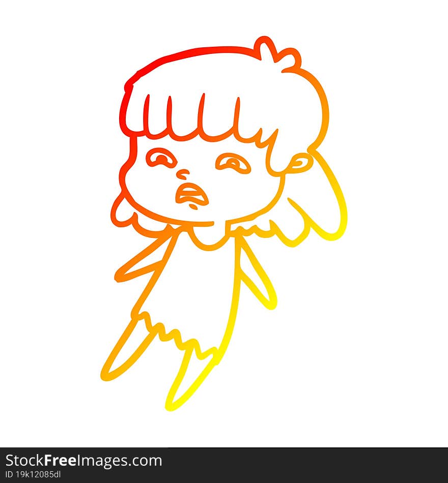 Warm Gradient Line Drawing Cartoon Worried Woman