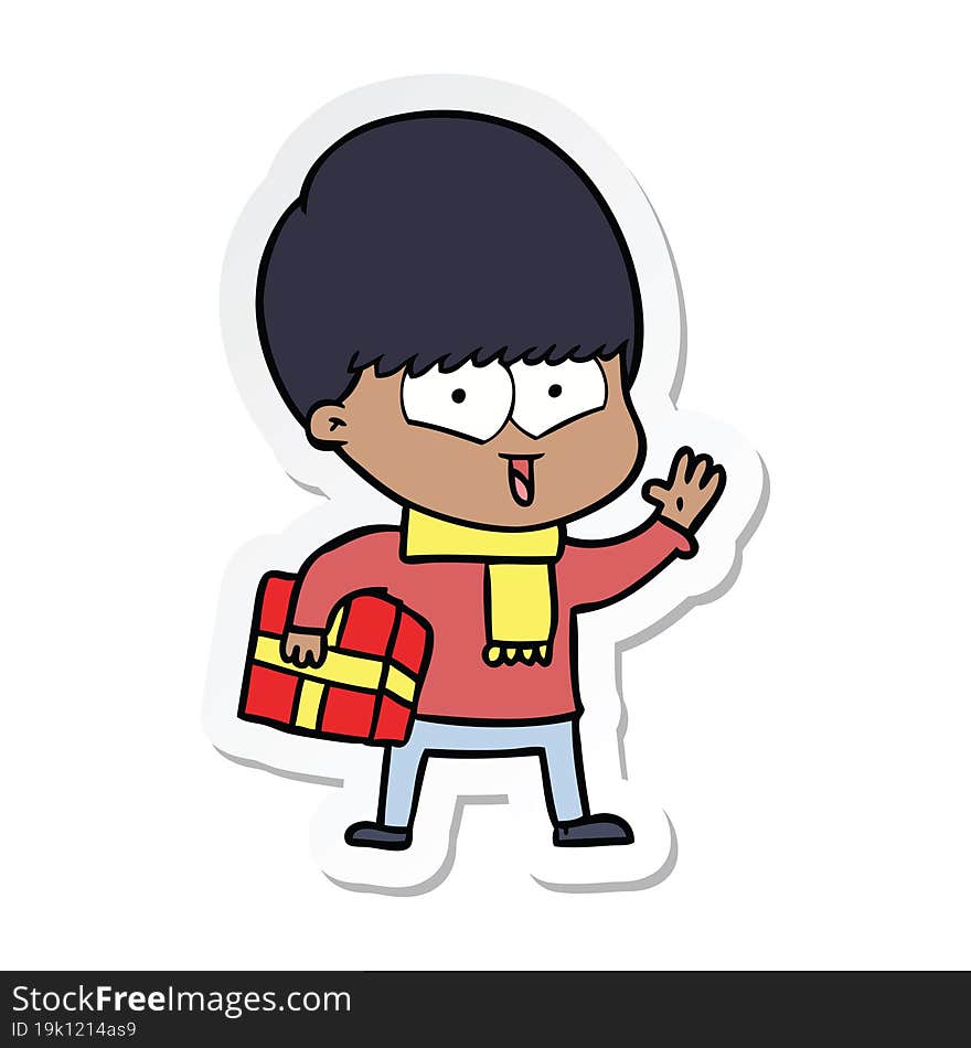 sticker of a cartoon happy boy