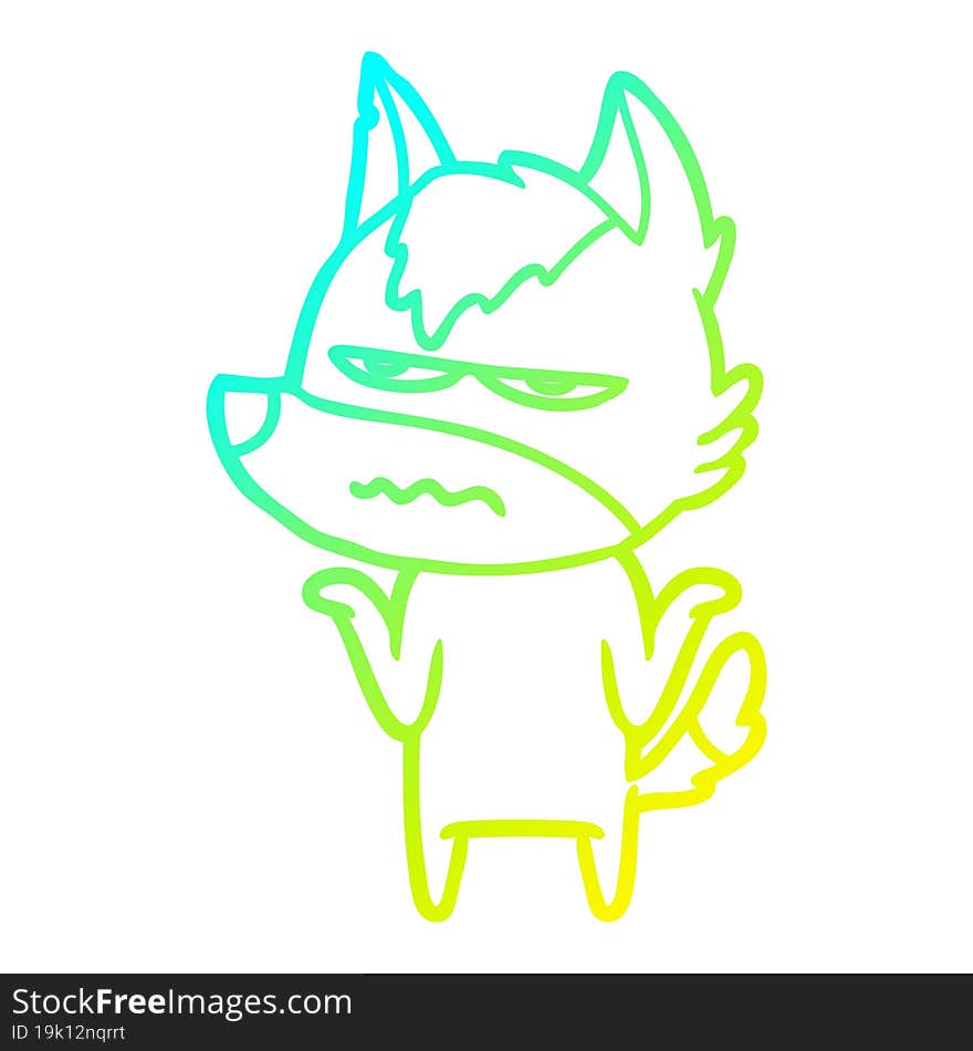 cold gradient line drawing cartoon annoyed wolf