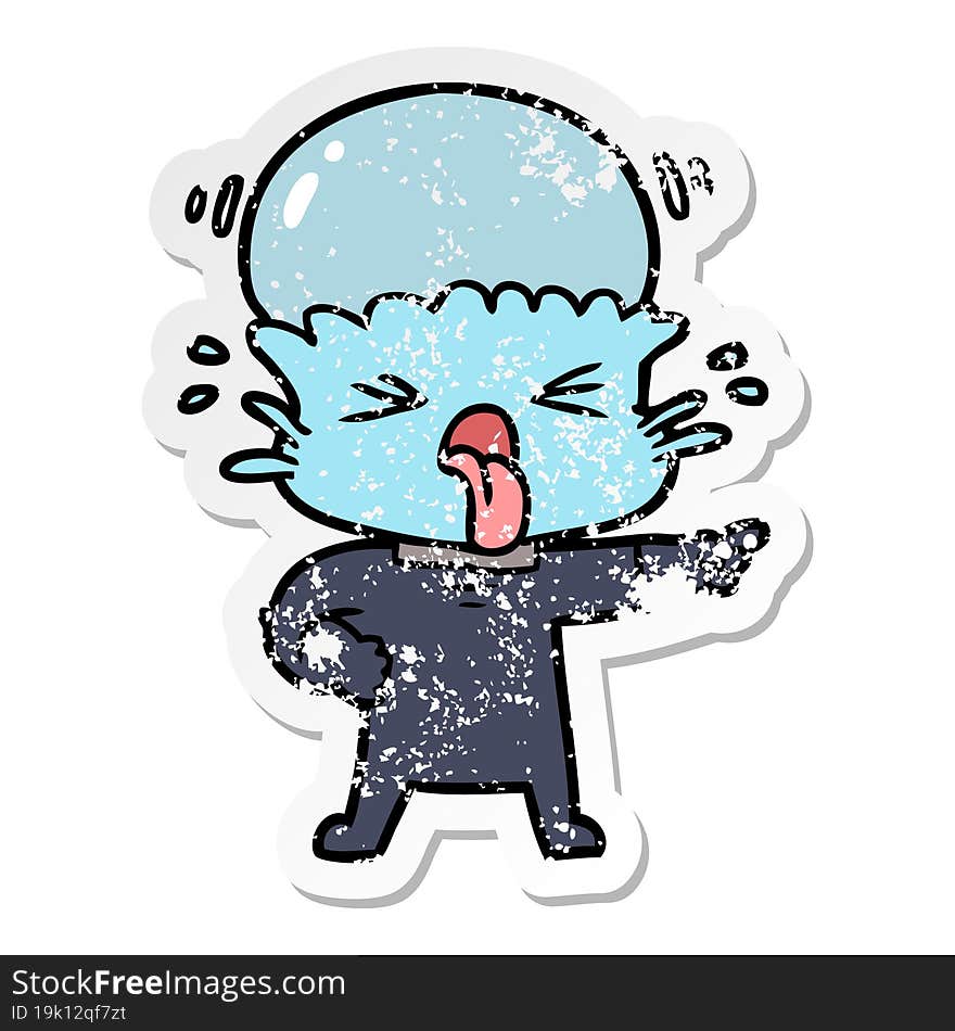 Distressed Sticker Of A Disgusted Cartoon Alien